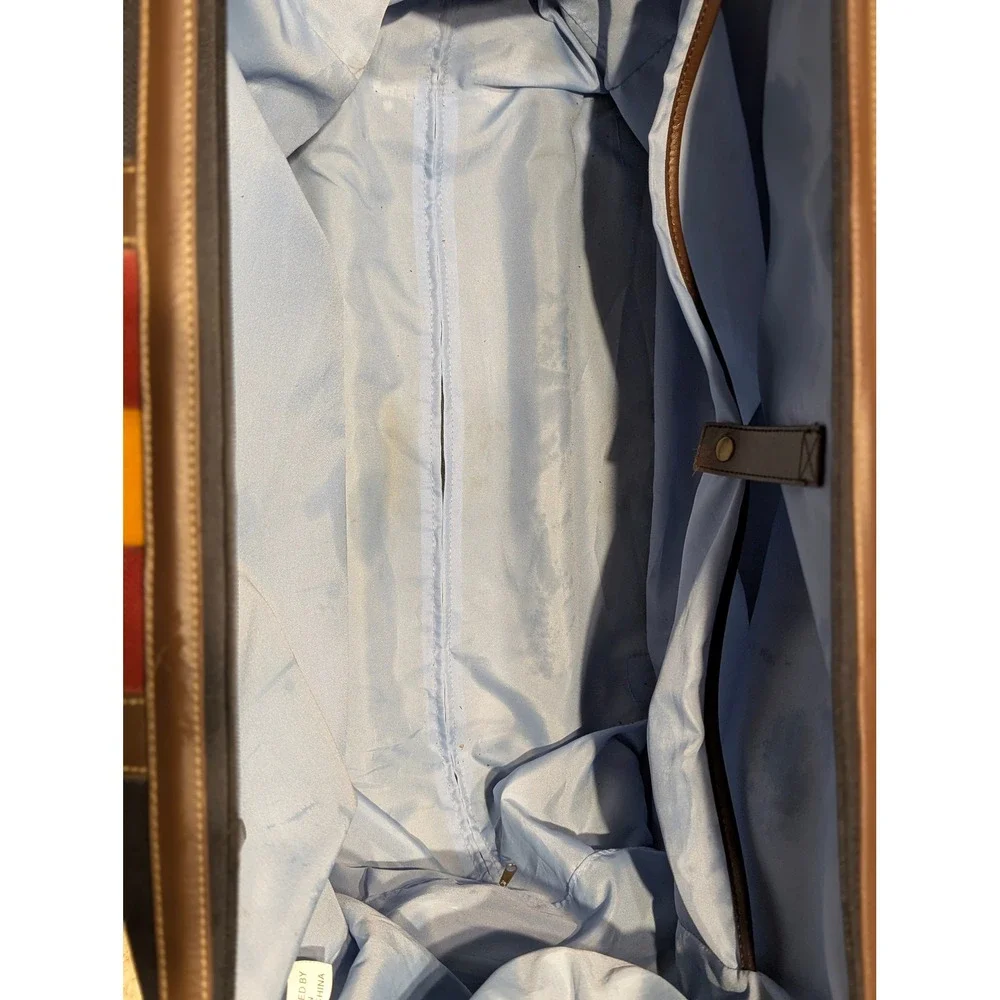VTG Tommy Hilfiger Rolling Duffle Navy Red Yellow Stripe Canvas carry on READ